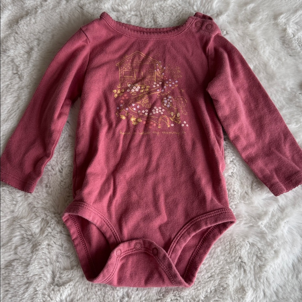 Carter's Long Sleeve Rose Pink Baby Bodysuit with Floral Print